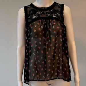 Chloe K Black Sheer Floral Lace Yoke Camisole